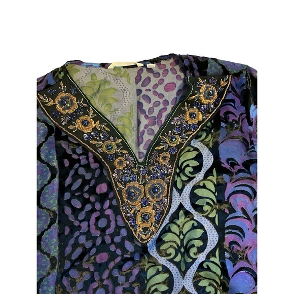 Soft Surroundings Blouse Women SZ PL Multicolor Long Sleeve V-Neck Viscose Blend - Picture 6 of 6